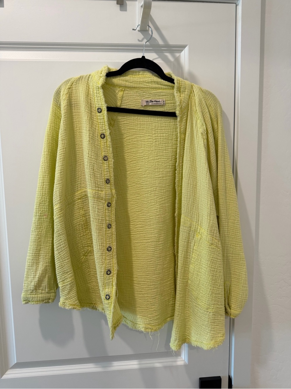 Free people Textured Button-Front Jacket in Pale Yellow